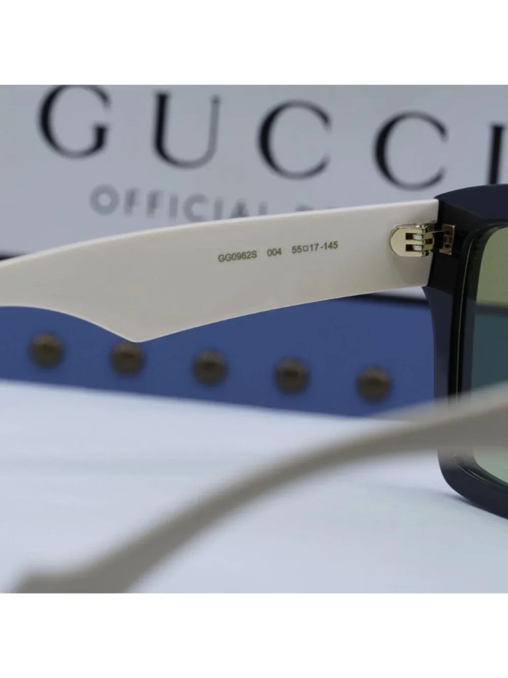 Gucci GG0962S 004 Square Sunglasses - Black White / Green